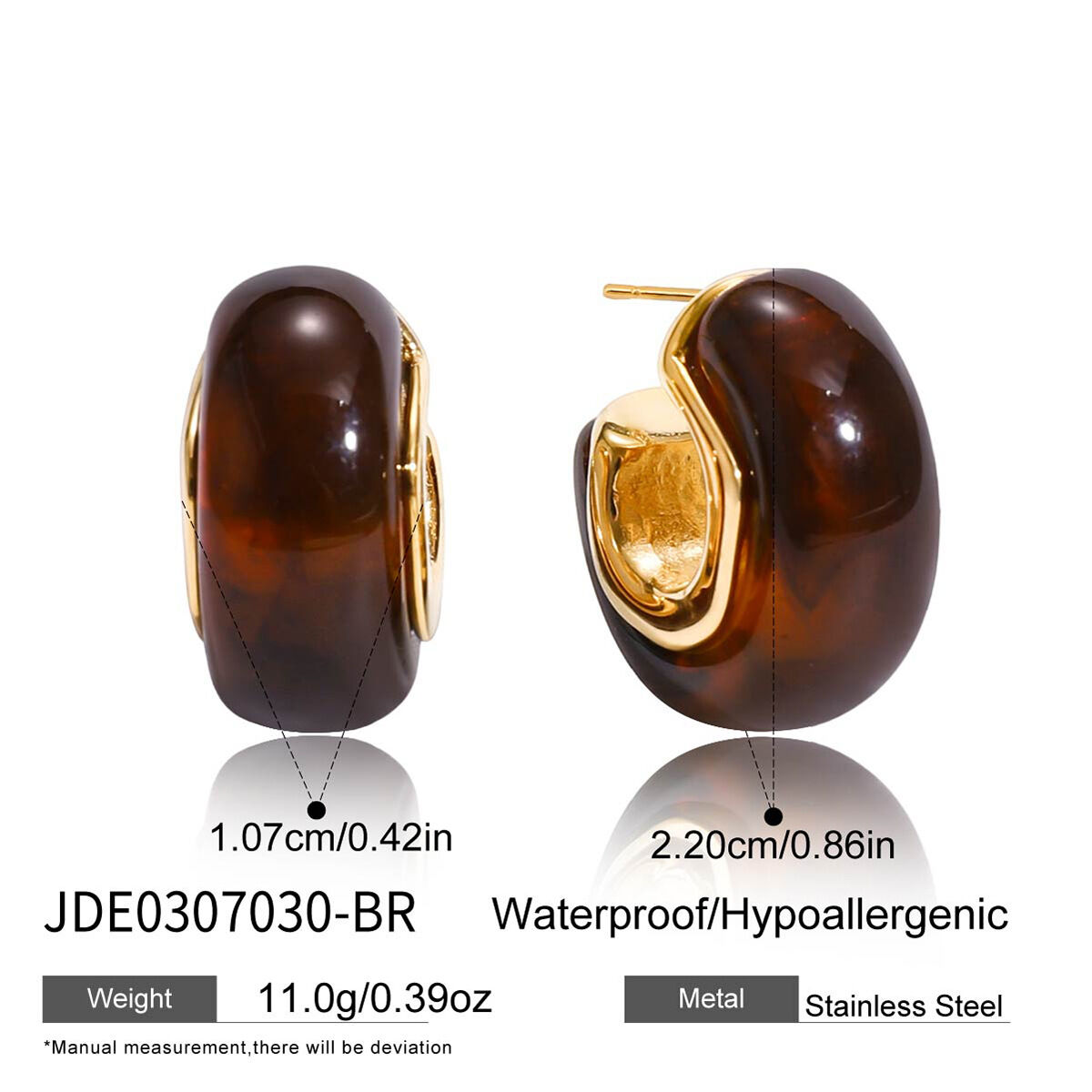1 Pair Retro Circle Resin Gold Color Women's Hoop Earrings