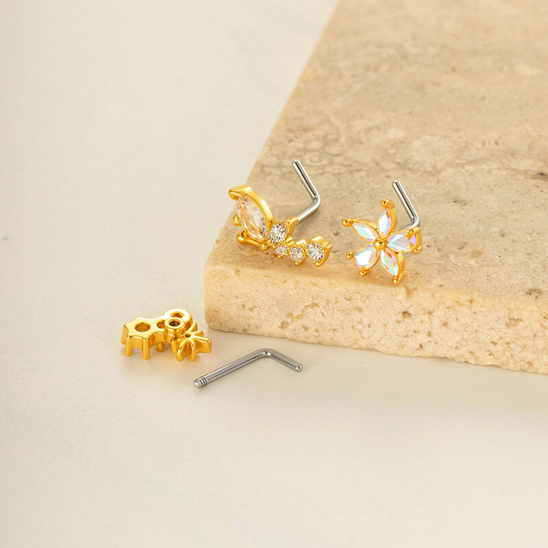 1 Piece Flower Butterfly Copper Gold Color Zircon Nose Stud thumbnail 3