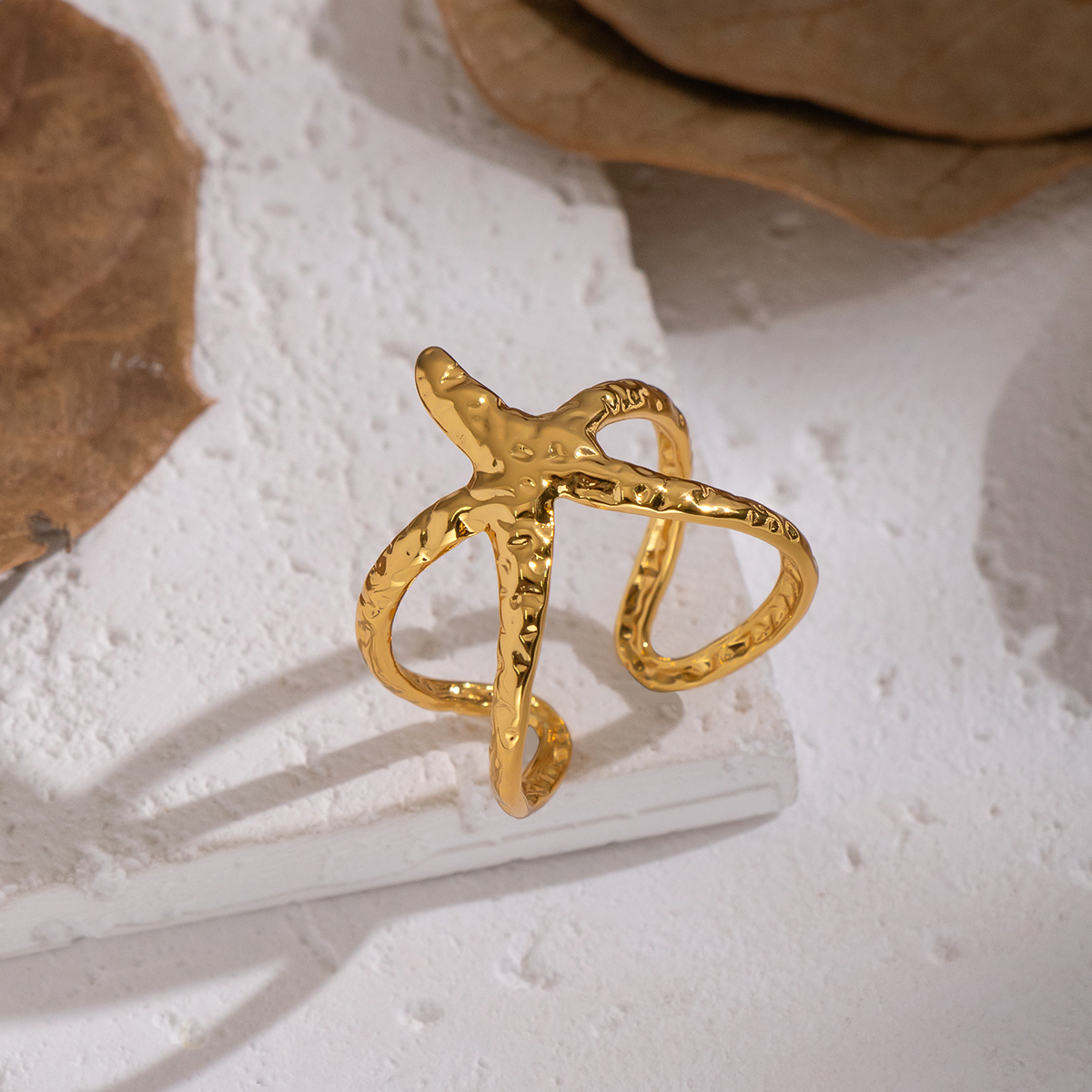 1 Piece Starfish Stainless Steel Waterproof Gold Color Statement Ring thumbnail 4