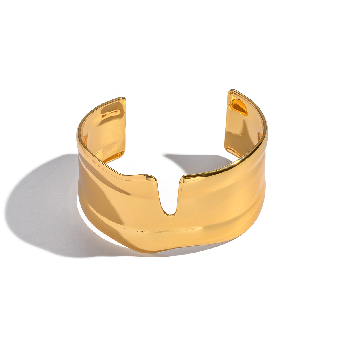 1 Piece Solid Color Stainless Steel Waterproof Gold Color Cuff Bracelet thumbnail 5