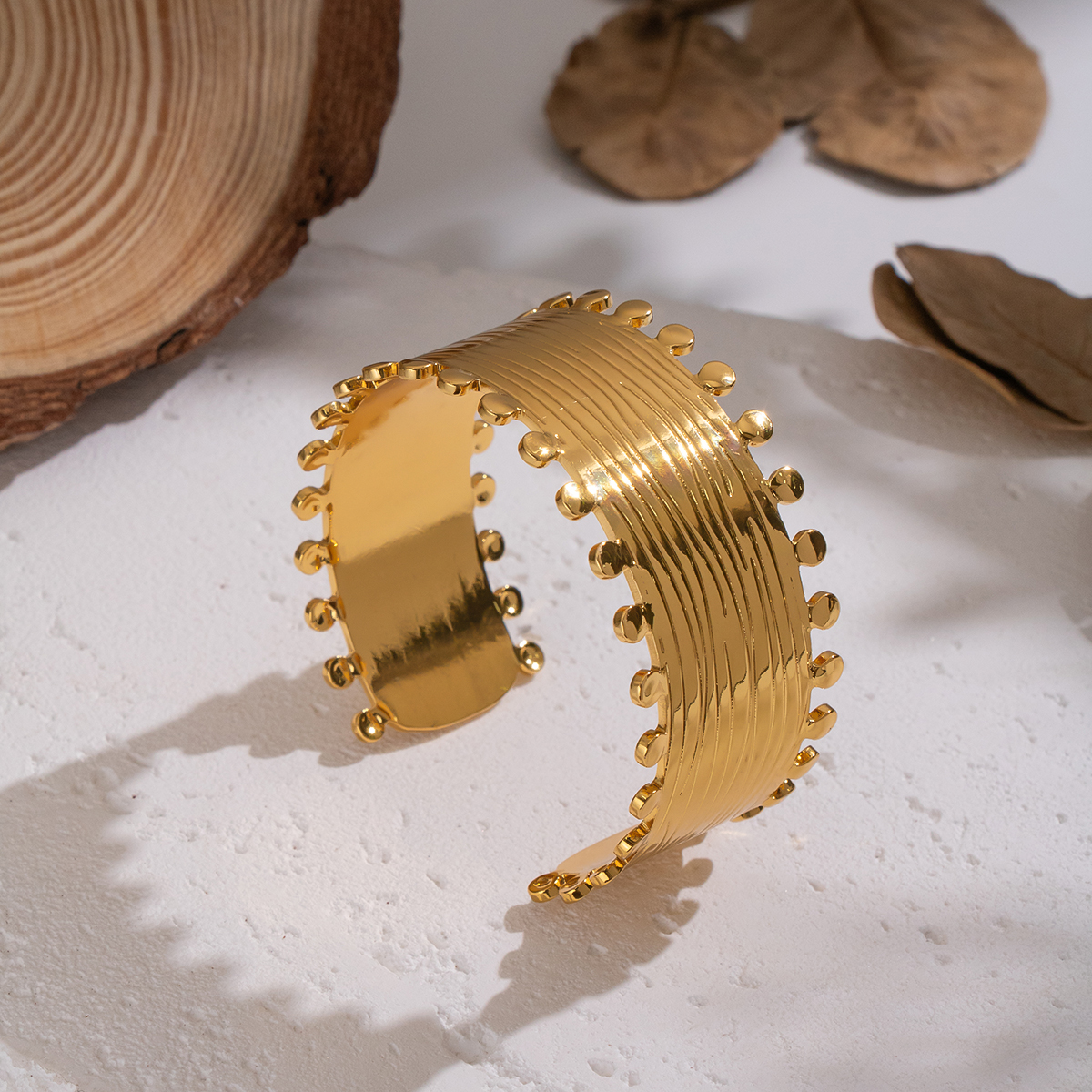 1 Piece Stainless Steel Waterproof Gold Color Cuff Bracelet thumbnail 4