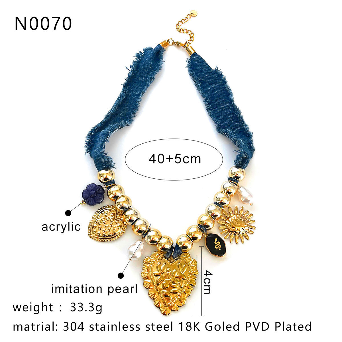 1 Piece Retro Heart Sun Gold Color Pendant Necklace thumbnail 2