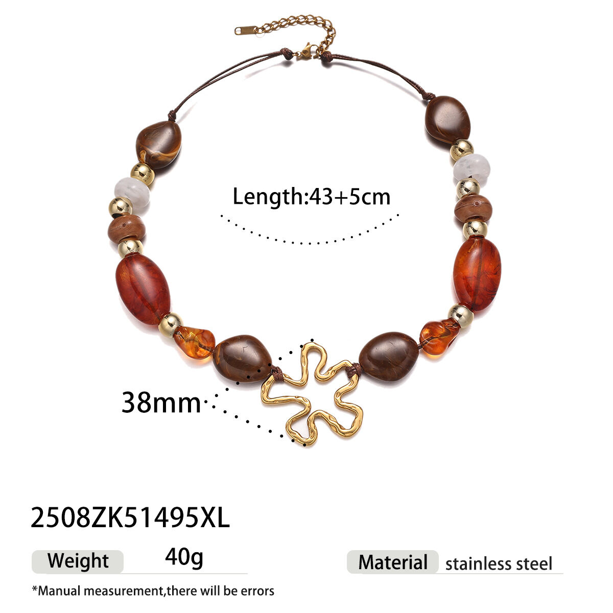 1 Piece Flower Shape Stainless Steel Waterproof Acrylic Beaded Necklace thumbnail 1