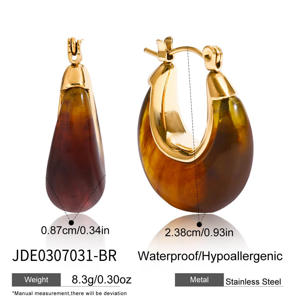 1 Pair Classic Circle Resin Gold Color Women's Hoop Earrings - 1