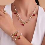 Whimsical Heart&Cherry Stainless Steel Waterproof Gold Color Women's Jewelry Sets thumbnail 2