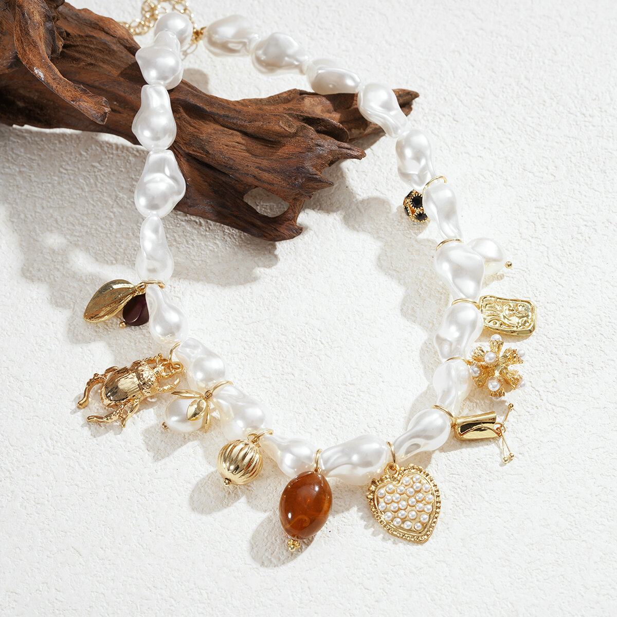 1 Piece Artificial Pearl Heart Pendant Necklace