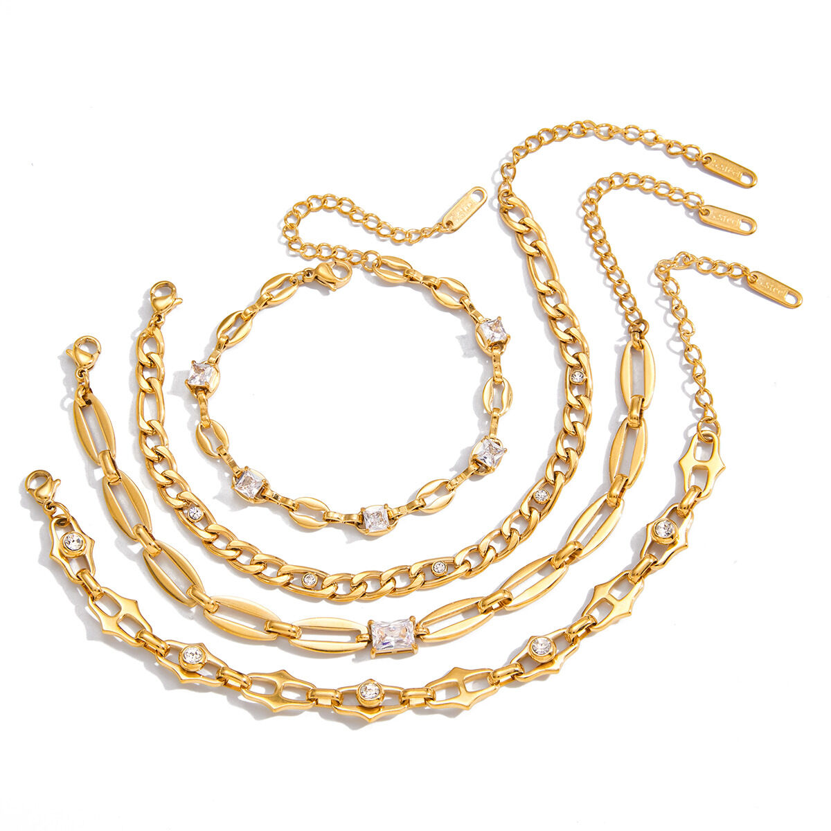 1 Piece Exquisite Chain Stainless Steel Waterproof Gold Color Zircon Women's Chain Bracelets thumbnail 6