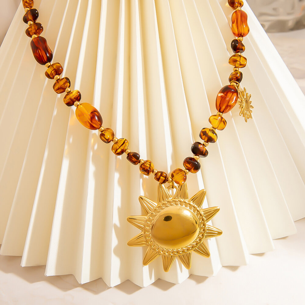 1 Piece Retro Sun Resin Beaded Necklace thumbnail 2