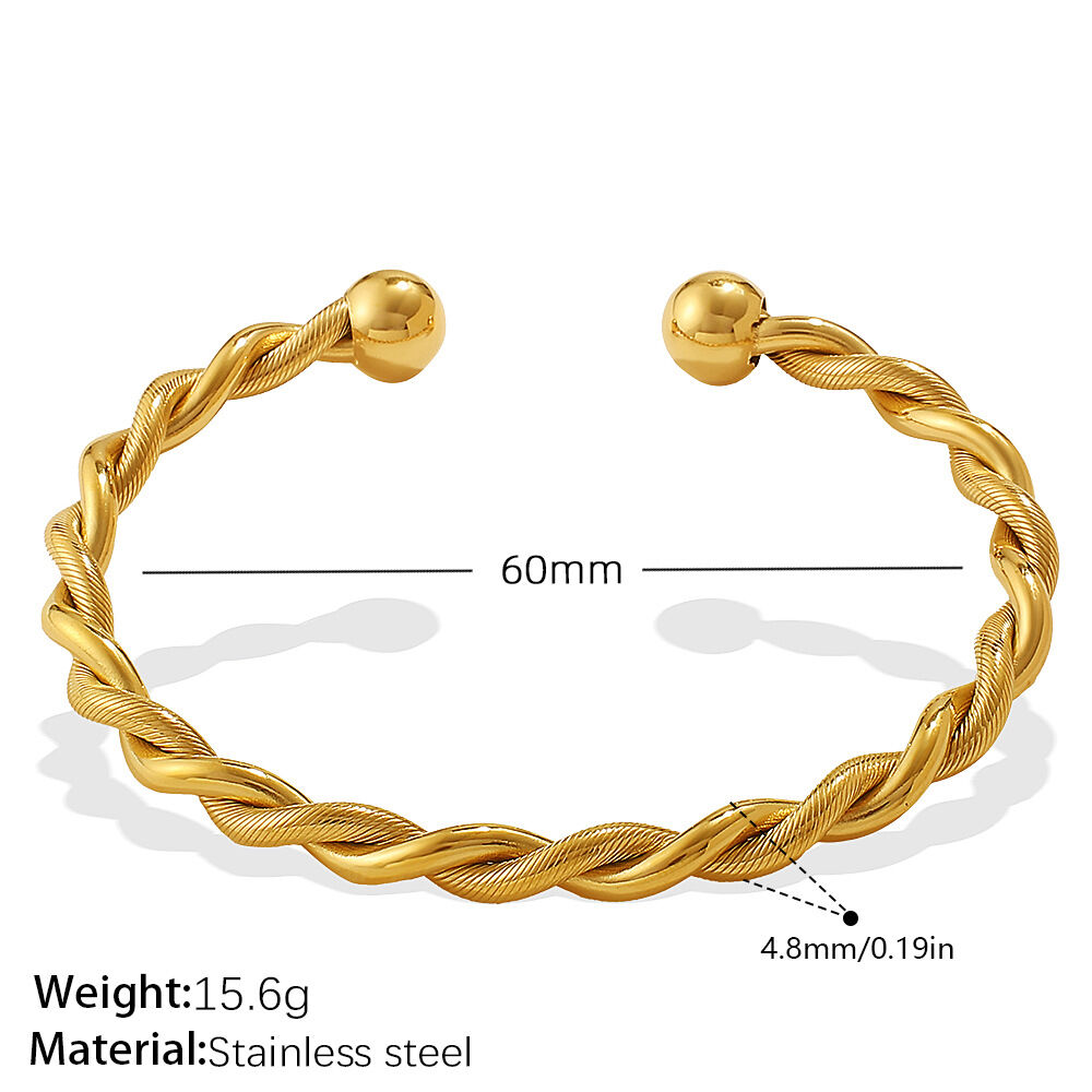 1 Piece Twisted Shape Stainless Steel Waterproof Gold Color Cuff Bracelet thumbnail 1