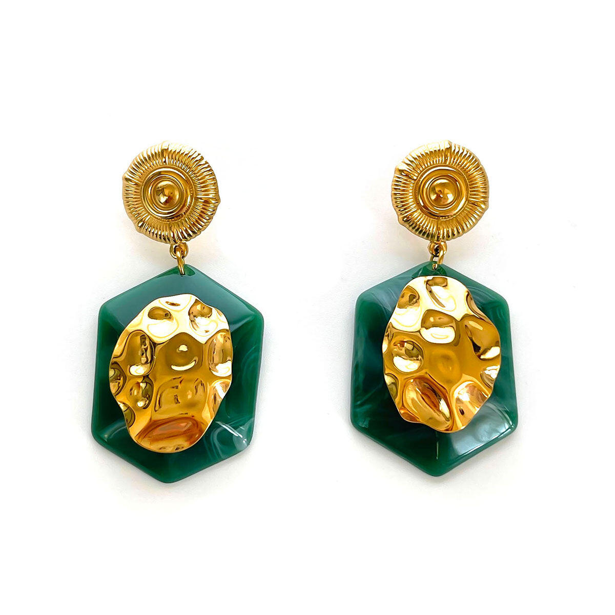 1 Pair Rectangle Resin Gold Color Drop Earrings thumbnail 1