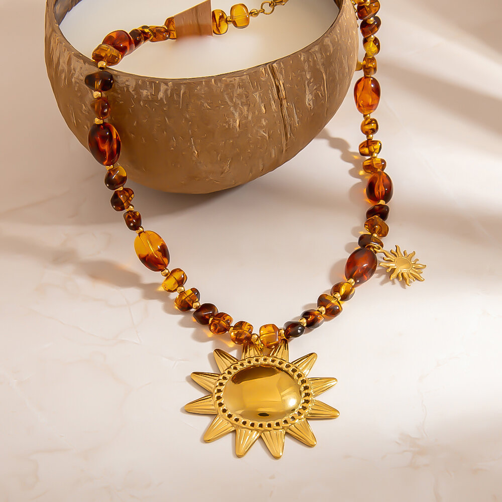 1 Piece Retro Sun Resin Beaded Necklace thumbnail 4