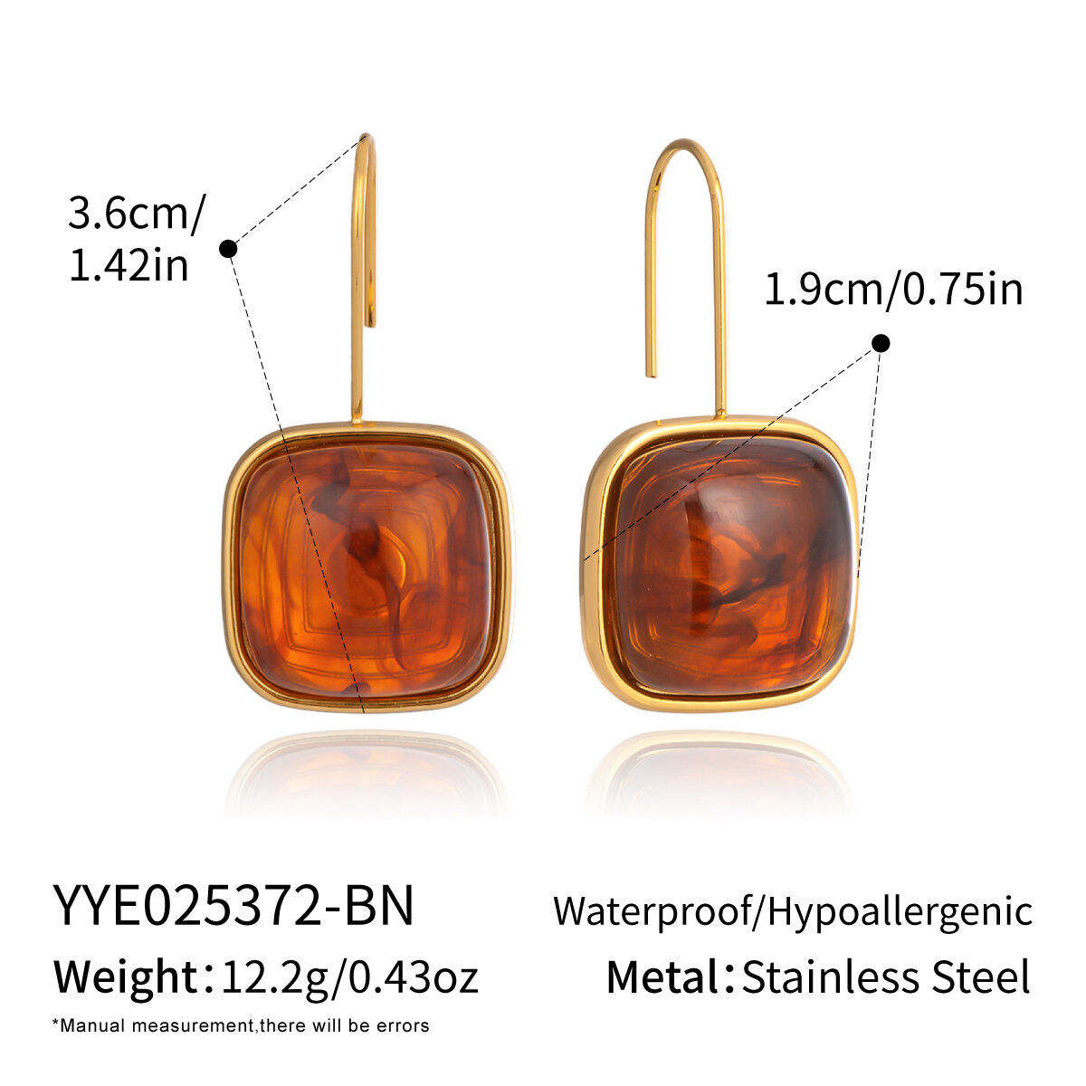 1 Pair Retro Resin Gold Color Drop Earrings