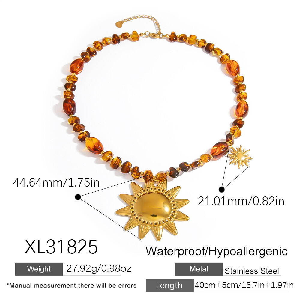 1 Piece Retro Sun Resin Beaded Necklace - 1