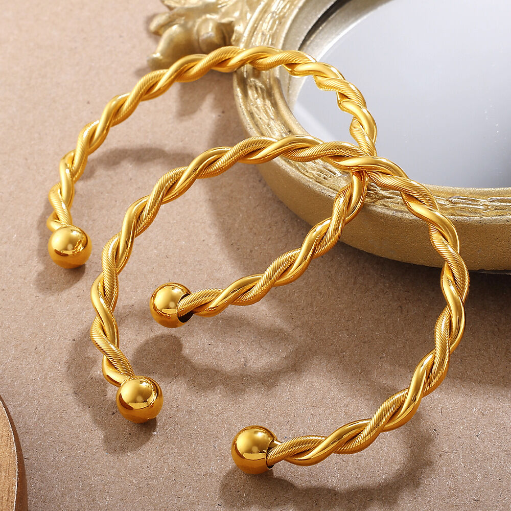 1 Piece Twisted Shape Stainless Steel Waterproof Gold Color Cuff Bracelet thumbnail 2
