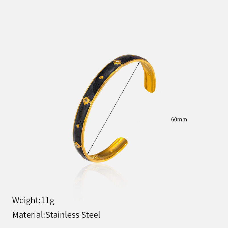 1 Piece Enamel Stainless Steel Waterproof Gold Color Cuff Bracelet