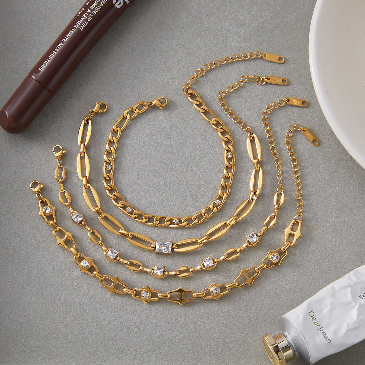 1 Piece Exquisite Chain Stainless Steel Waterproof Gold Color Zircon Women's Chain Bracelets thumbnail 4