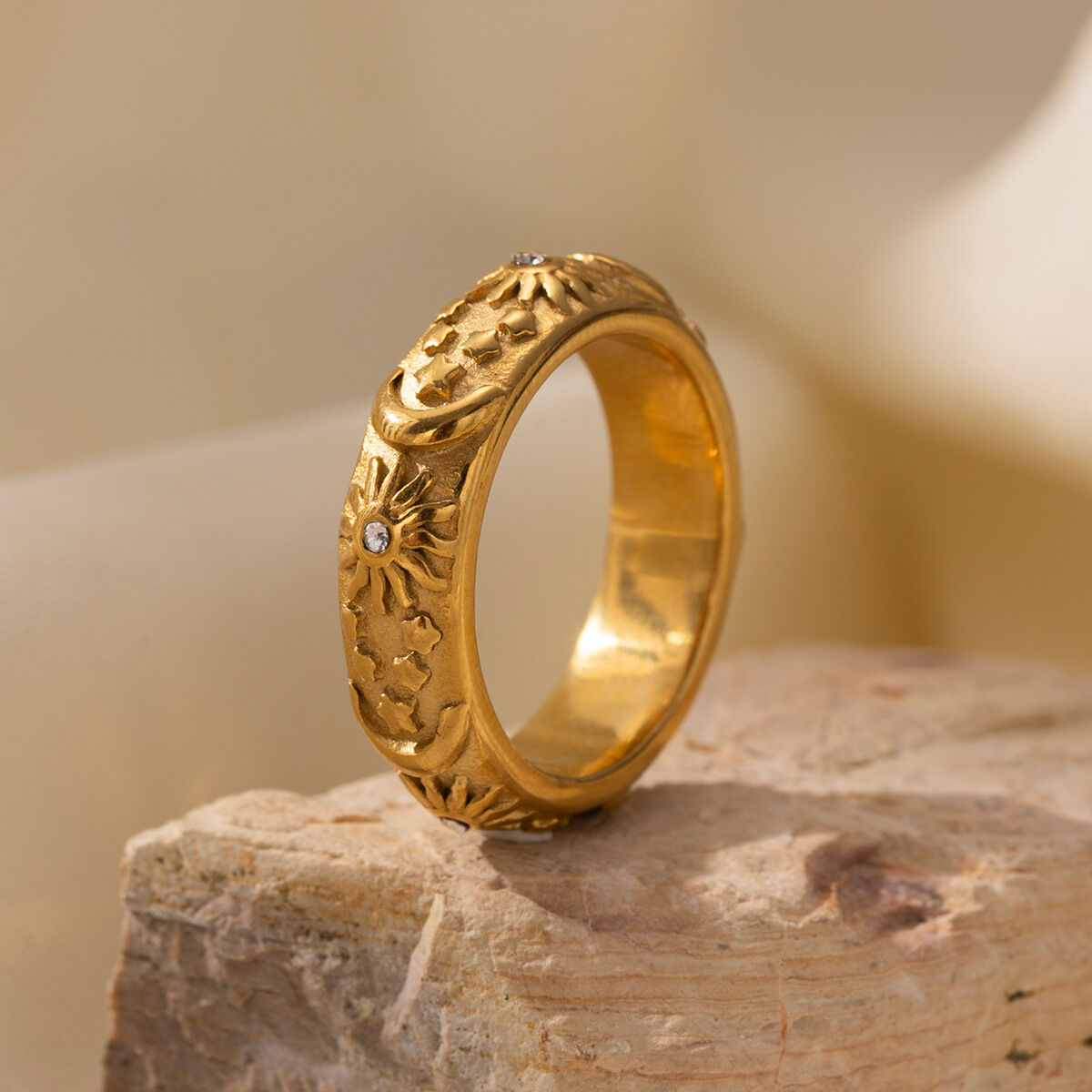 1 Piece Flower Stainless Steel Waterproof Gold Color Statement Ring thumbnail 4