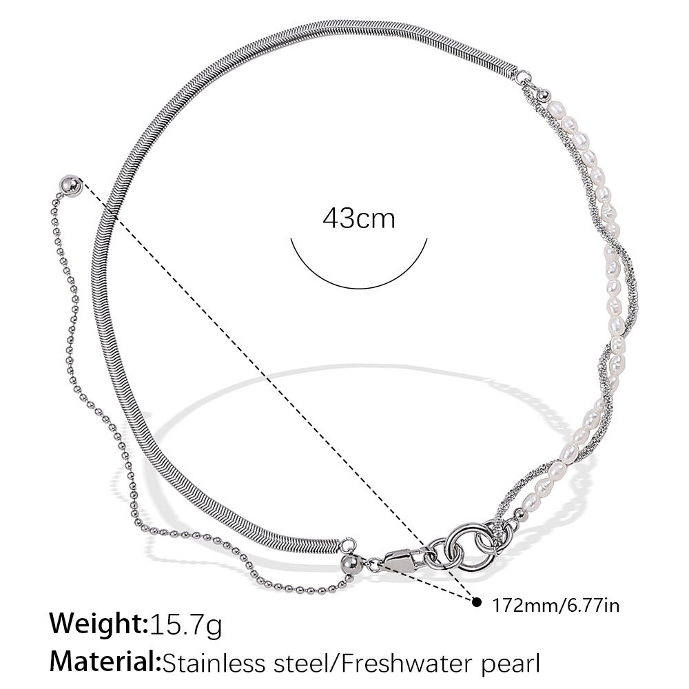 1 Piece Stainless Steel Waterproof Pearl Beaded Necklace thumbnail 1