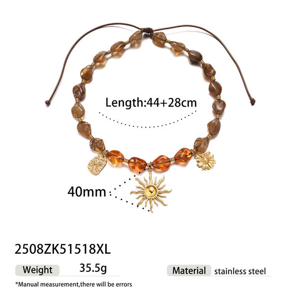 1 Piece Sun Stainless Steel Waterproof Gold Color Acrylic Beaded Necklace - 1