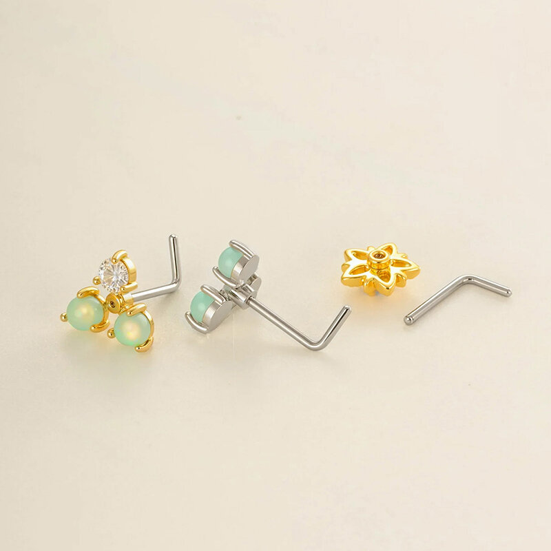 1 Piece Flower Copper Gold Color Zircon Nose Stud thumbnail 3