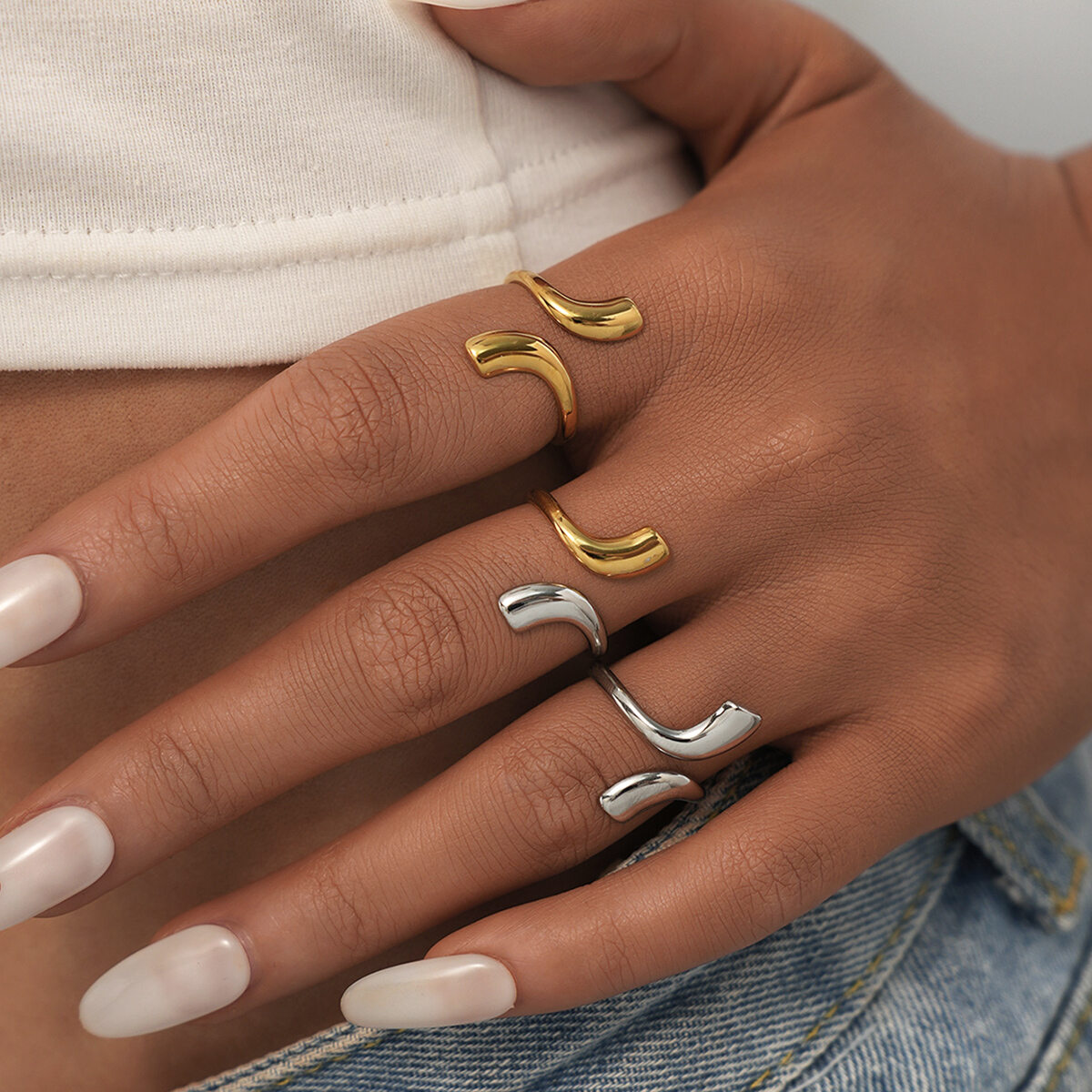 1 Piece Simple Irregular Shape Stainless Steel Waterproof   Women's Statement Rings thumbnail 7