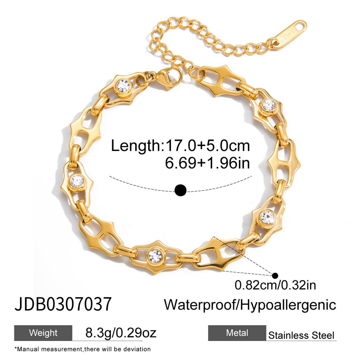1 Piece Exquisite Chain Stainless Steel Waterproof Gold Color Zircon Women's Chain Bracelets thumbnail 1