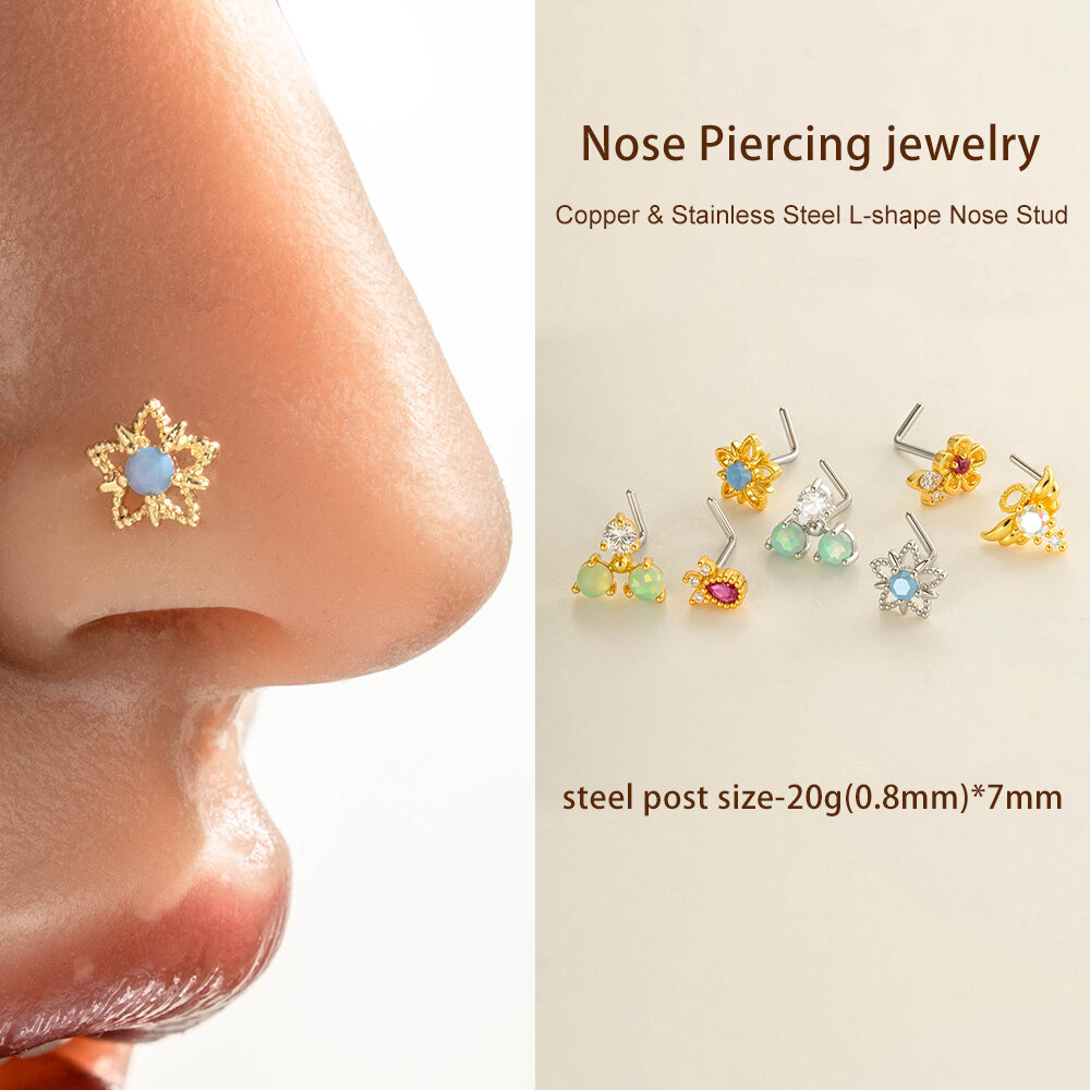1 Piece Flower Copper Gold Color Zircon Nose Stud thumbnail 4