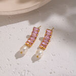 1 Pair Luxurious Series Stainless Steel Waterproof Gold Color Pink Zircon Party Earrings thumbnail 4