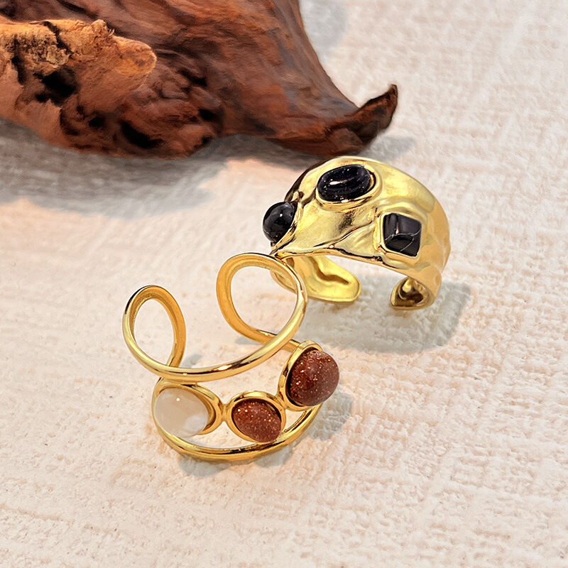 1 Piece Retro Irregular Shape Stainless Steel Waterproof Gold Color Natural Stone Ring thumbnail 2