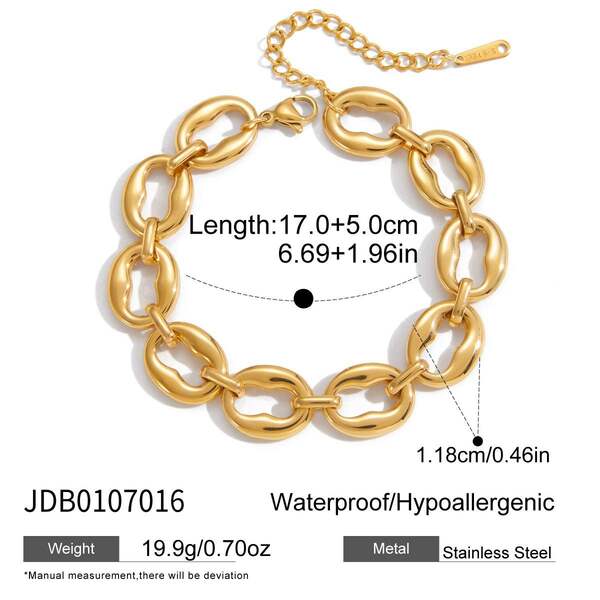 1 Piece Classic Circle Stainless Steel Waterproof Gold Color Women's Chain Bracelets - 1