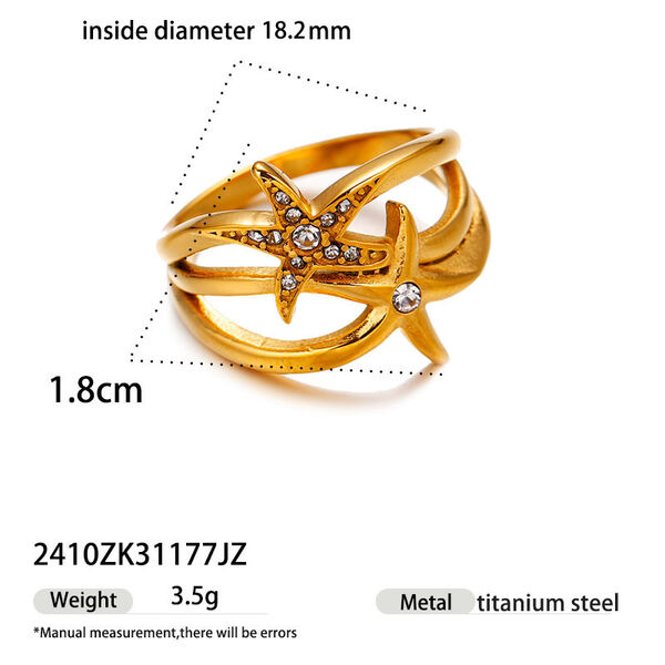 1 Piece Flower Stainless Steel Waterproof Gold Color Statement Ring - 1