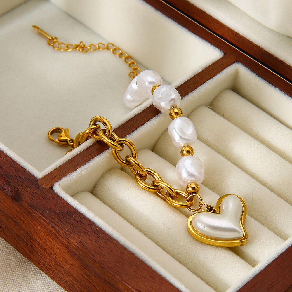 1 Piece  Sweet Irregular Shape Heart Chain Stainless Steel Waterproof  Women's Charm Bracelets thumbnail 5
