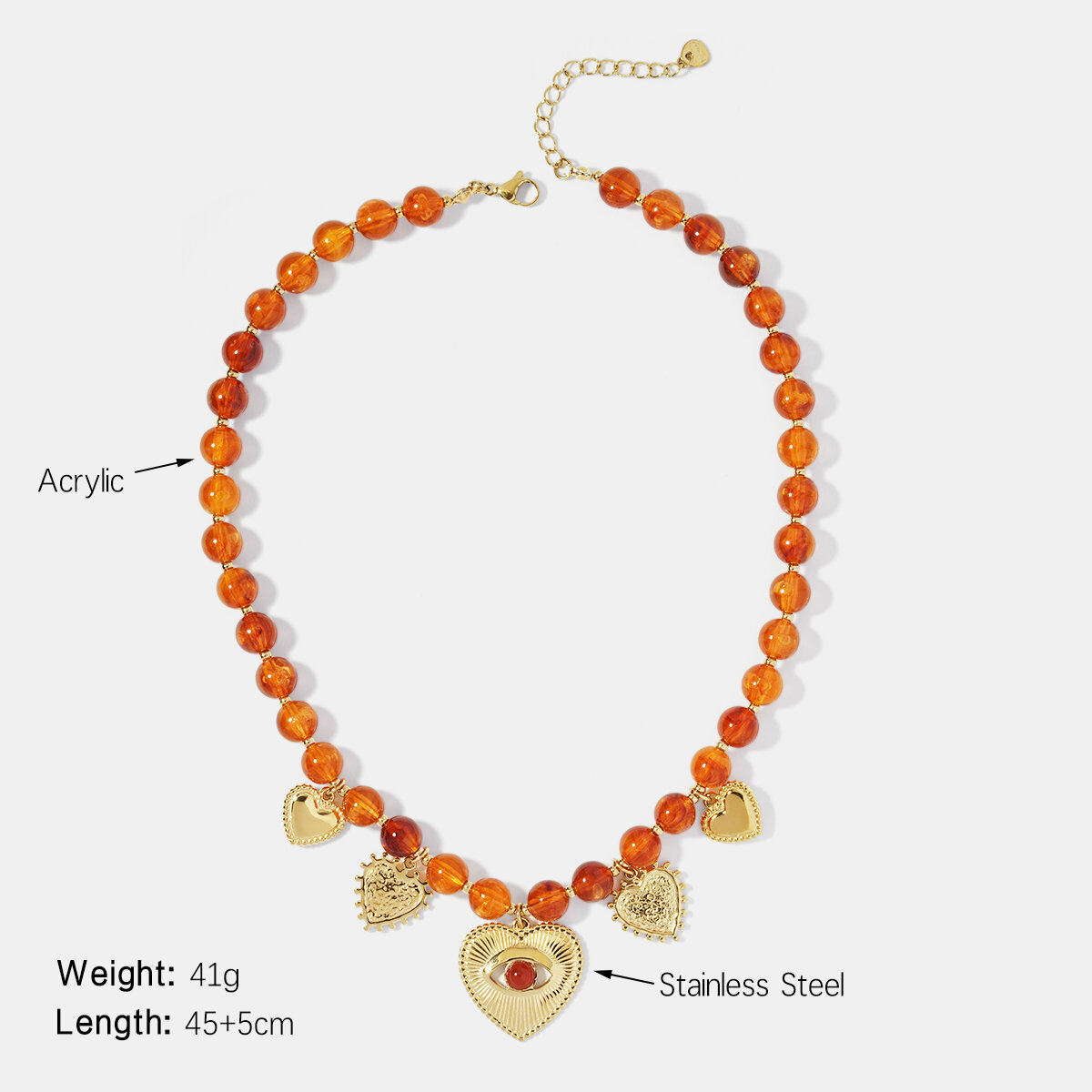 Customize  Retro Heart Stainless Steel Waterproof Women's Beaded Necklaces thumbnail 1