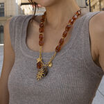 1 Piece Sun Stainless Steel Waterproof Gold Color Acrylic Beaded Necklace thumbnail 4