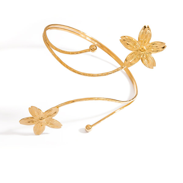 1 Piece Luxurious Flower Sun Stainless Steel Waterproof Gold Color Women's Cuff Bracelets - 1