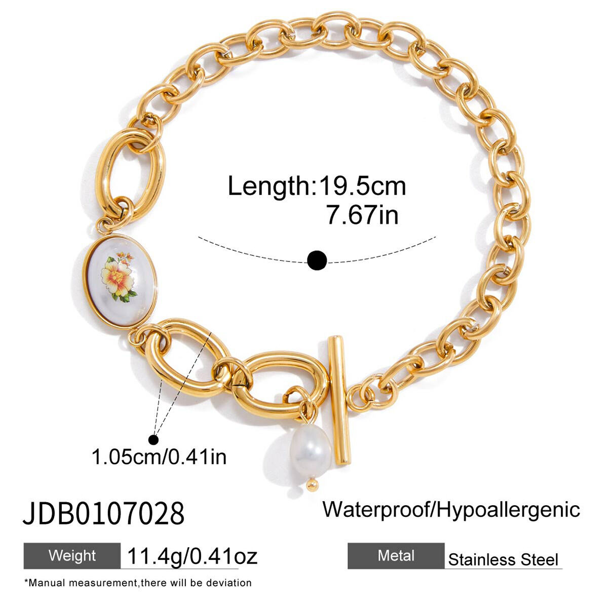 1 Piece Retro Flower Stainless Steel Waterproof Gold Color Women's Chain Bracelets thumbnail 2