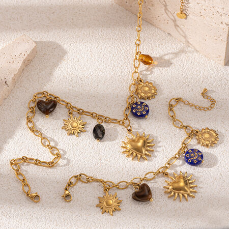 1 Piece Heart Stainless Steel Waterproof Gold Color Necklaces Set 2
