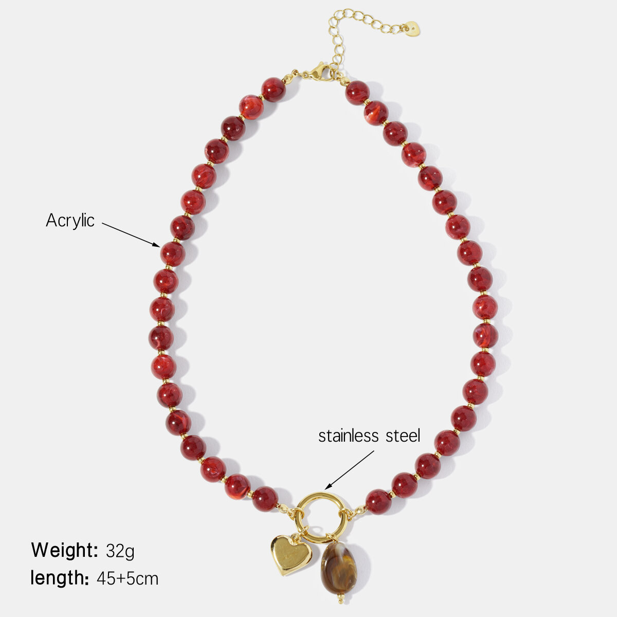 Customize Classic Heart Beads Circle Acrylic Women's Beaded Necklaces - 1