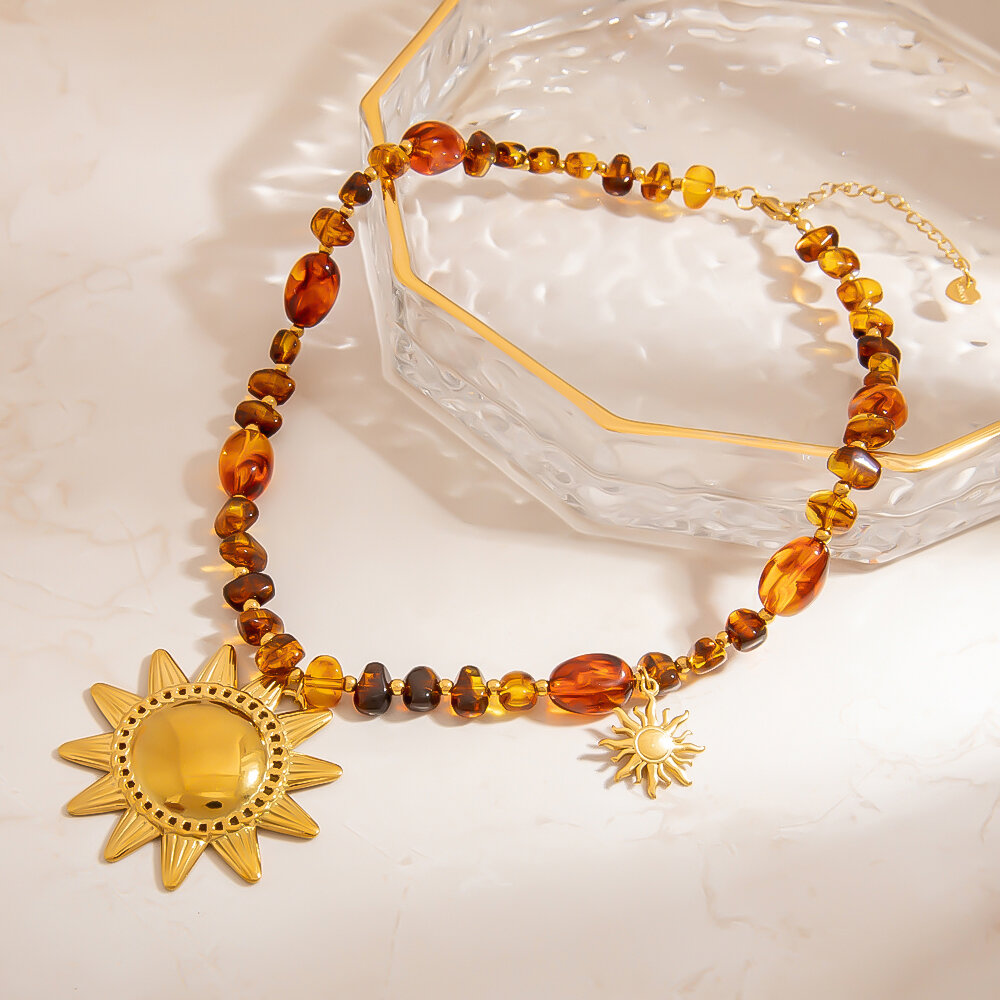 1 Piece Retro Sun Resin Beaded Necklace thumbnail 3