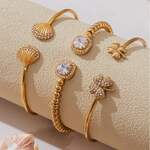 1 Piece Exquisite Shell Stainless Steel Waterproof Gold Color Zircon Women's Cuff Bracelets thumbnail 2