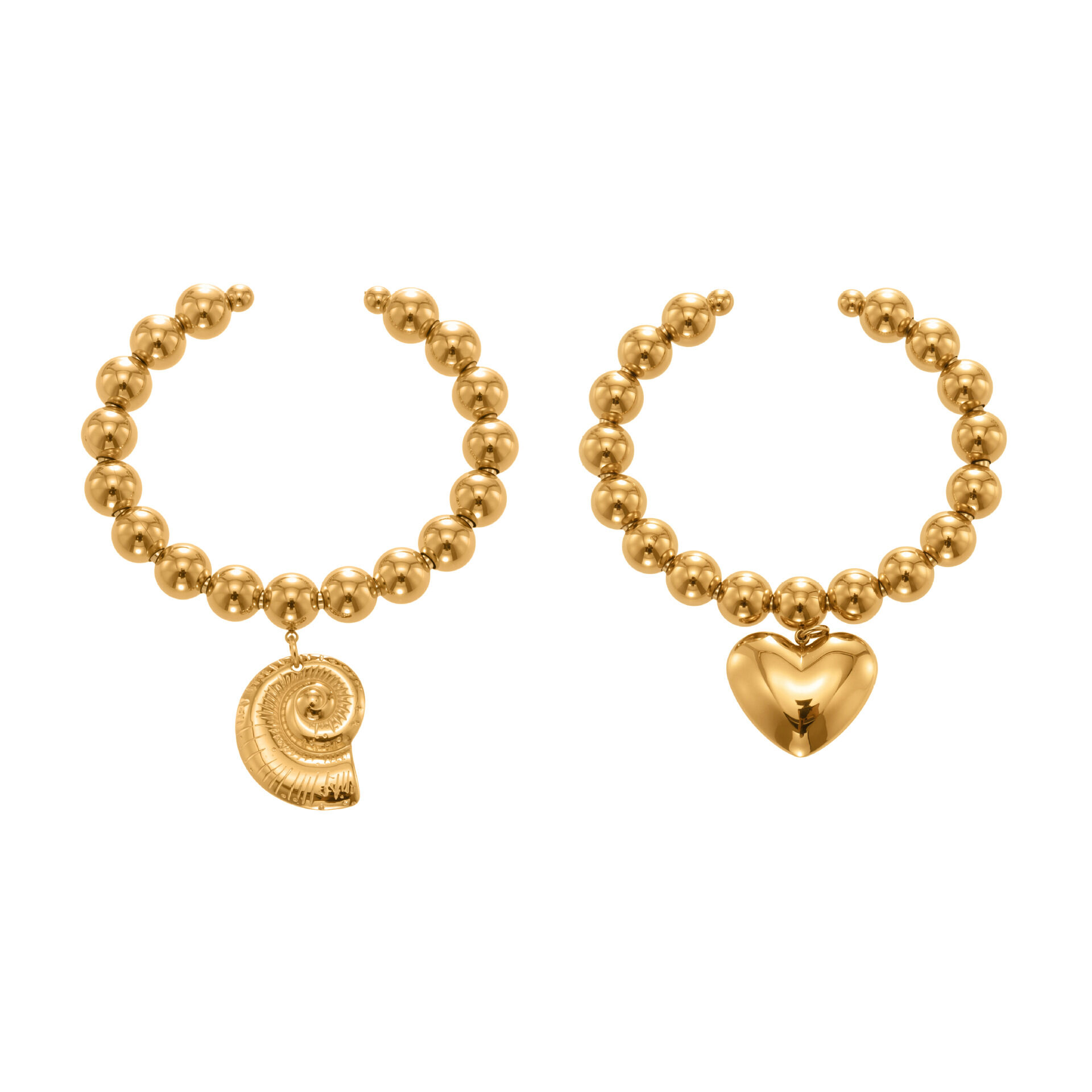1 Piece Solid Color Heart Beads Shell Stainless Steel Waterproof Gold Color Women's Cuff Bracelets thumbnail 5