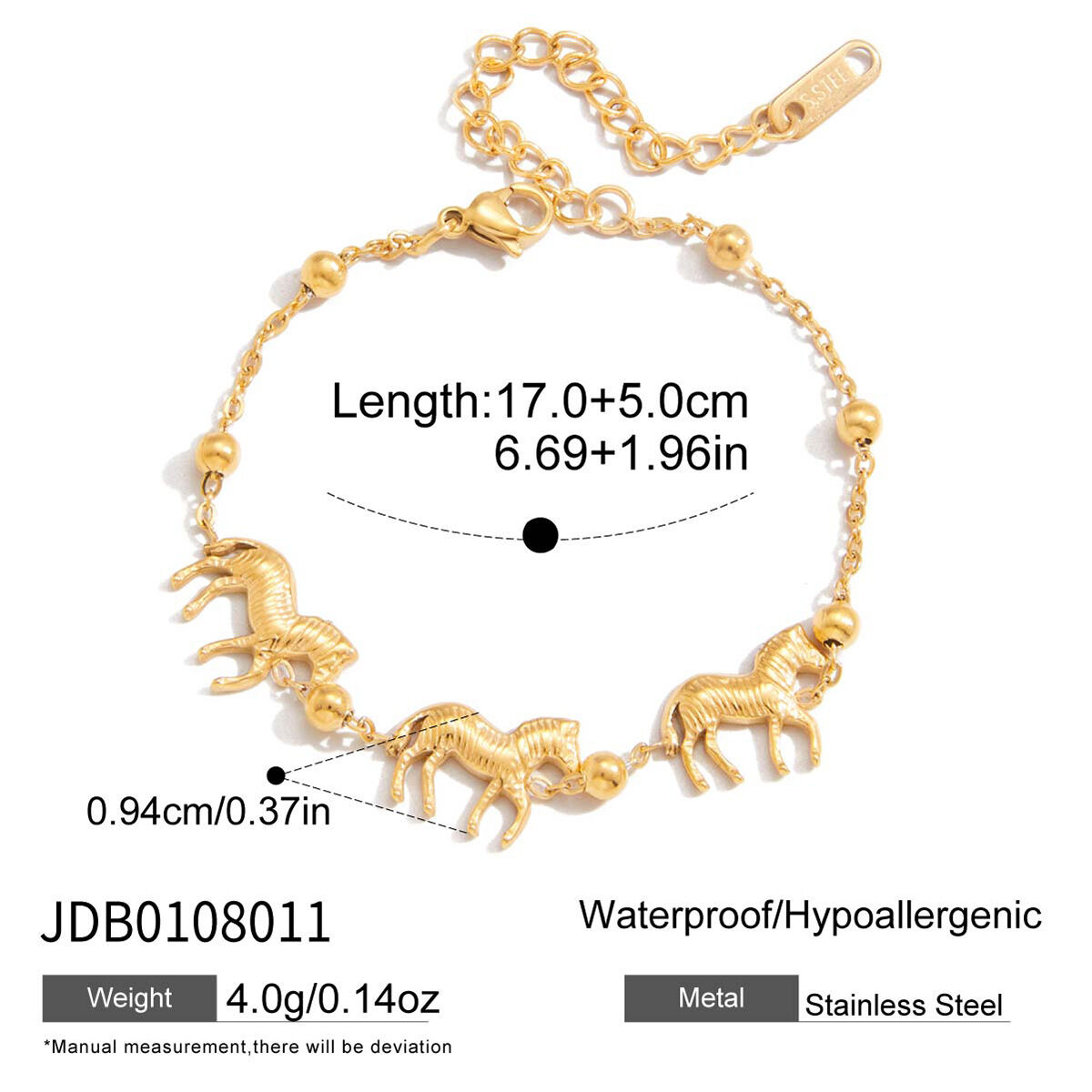 1 Piece Luxurious Zebra Stainless Steel Waterproof Gold Color Women's Charm Bracelets thumbnail 2