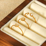 Flower Heart Stainless Steel Waterproof Gold Color Zircon Rings Set thumbnail 5