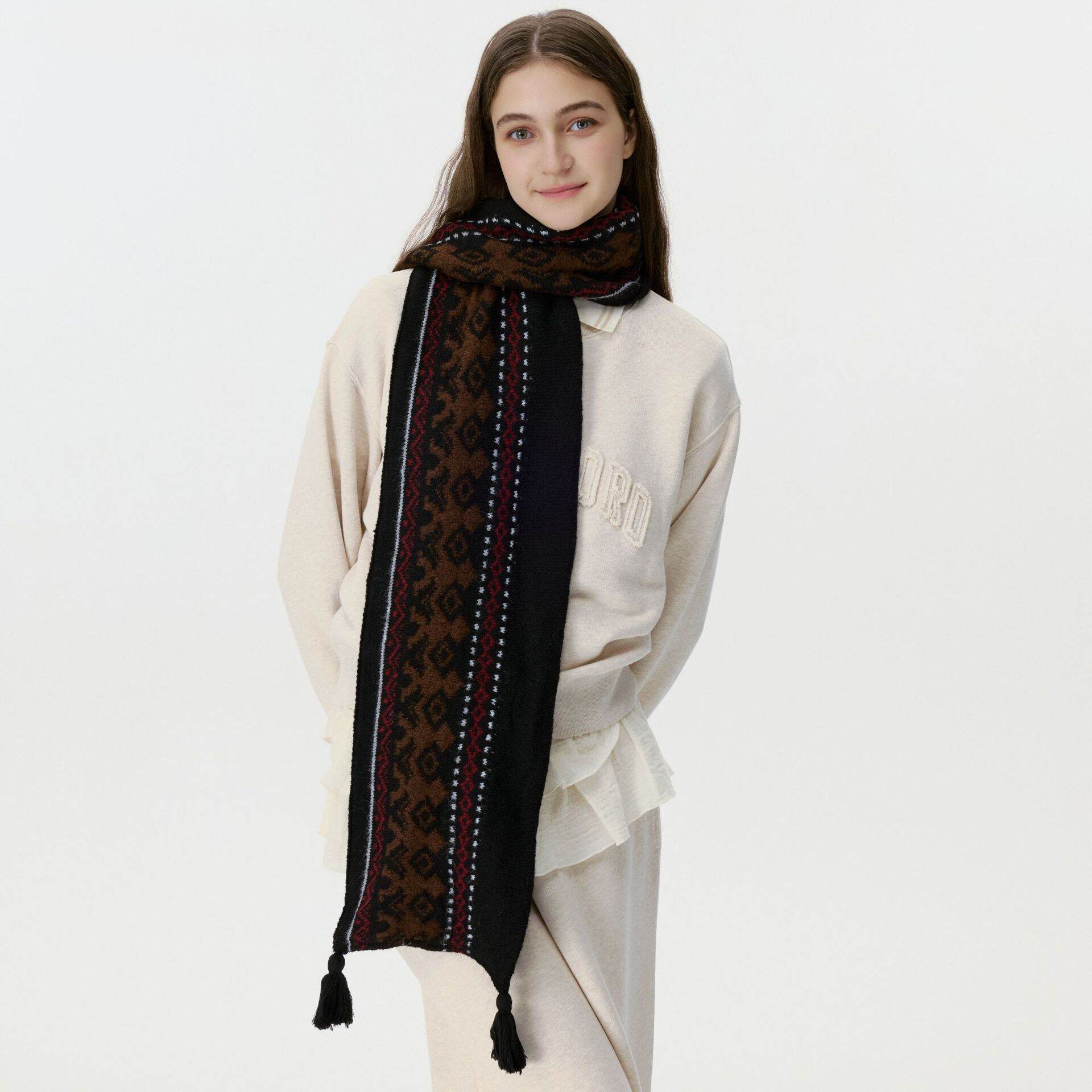 1 Piece Vintage Fair Isle Wool Women's Winter Scarves thumbnail 3