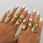 1 Piece Retro Irregular Shape Stainless Steel Waterproof Gold Color Women‘s Gemstone Rings thumbnail 3
