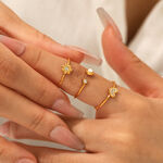 Flower Heart Stainless Steel Waterproof Gold Color Zircon Rings Set thumbnail 3