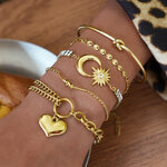 1 Piece Simple Retro Heart Moon Stainless Steel Waterproof Gold Color Women's Jewelry Sets thumbnail 3