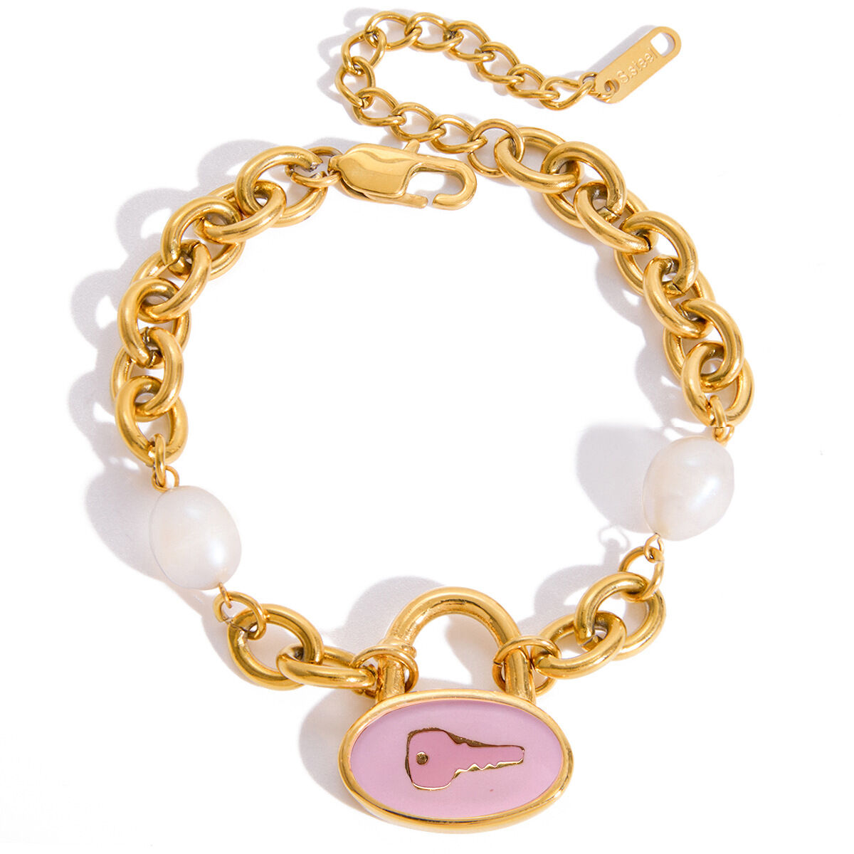 1 Piece Cute Key Stainless Steel Waterproof Gold Color Women's Charm Bracelets