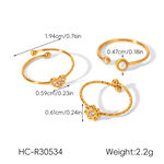 Flower Heart Stainless Steel Waterproof Gold Color Zircon Rings Set thumbnail 2