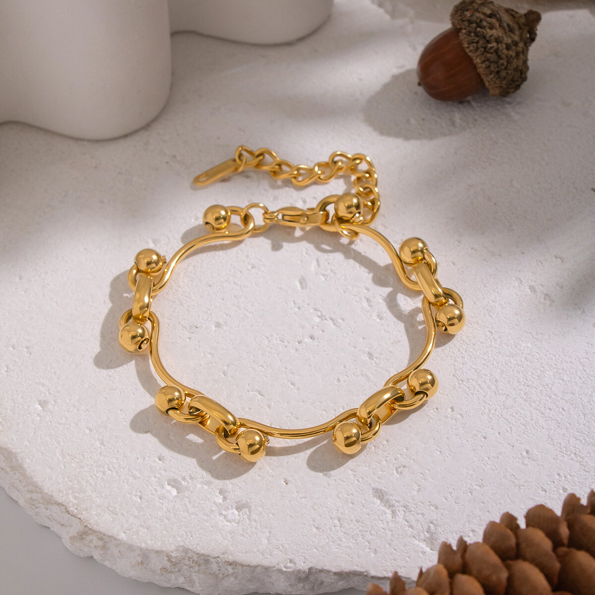 1 Piece Irregular Shape Circle Stainless Steel Waterproof Gold Color Chain Bracelet thumbnail 3